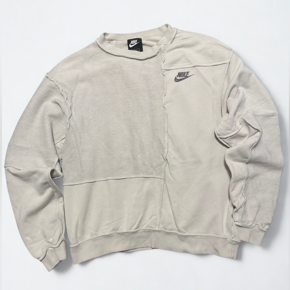 Nike Inside Out Stitch Vintage Y2K Distressed Ivory Sweatshirt Oversized Small